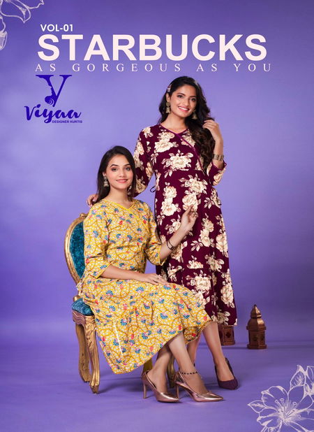 Starbuck V1 By Viyaa Rayon Designer Printed Kurtis Catalog Catalog